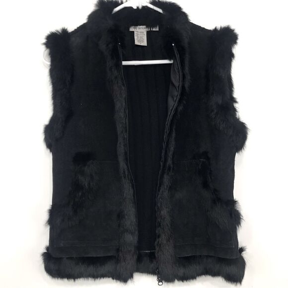 Sisters Black Suede Leather Fur Trim Knit Zip Up Vest - Picture 2 of 13